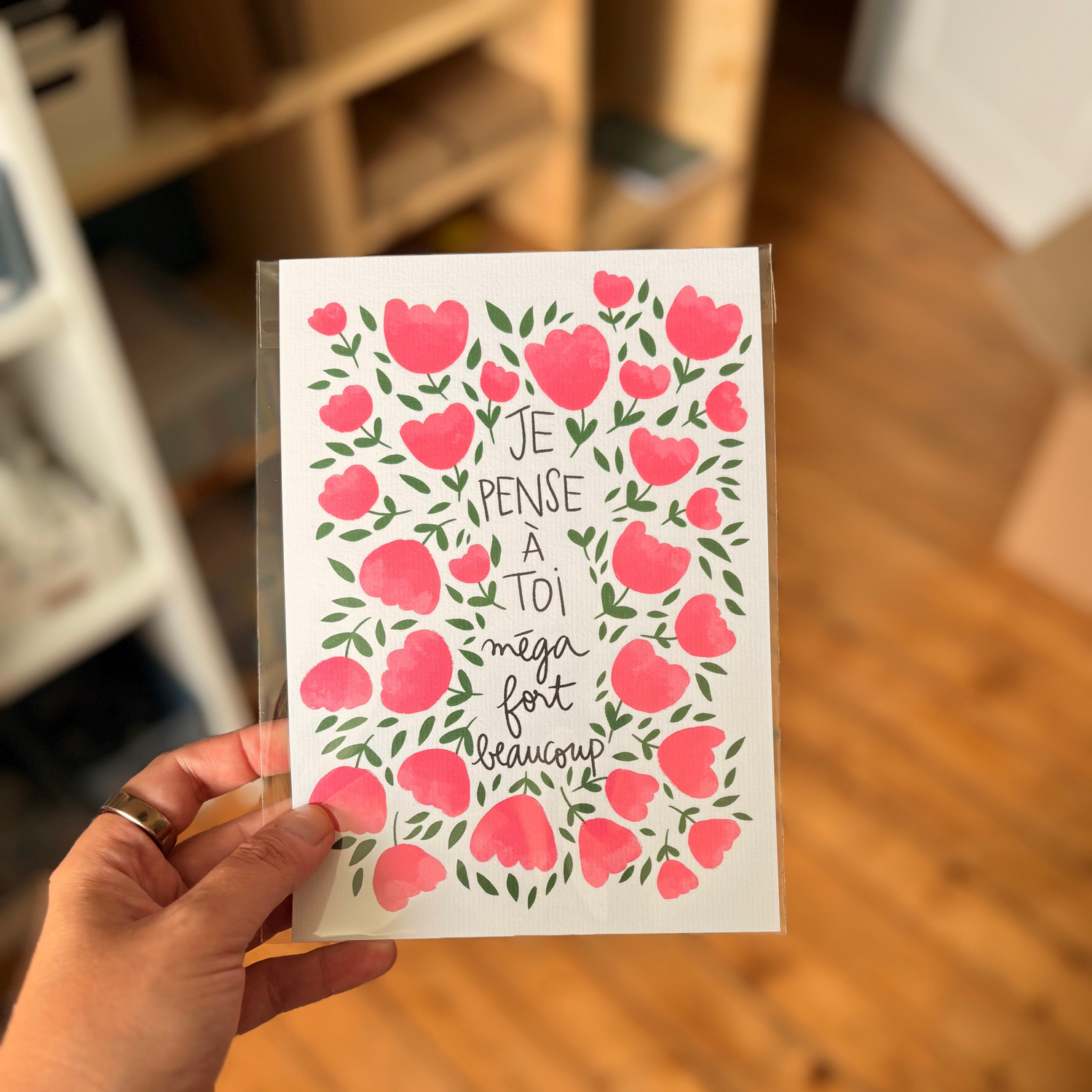 Carte "Je pense à toi" (Rose)