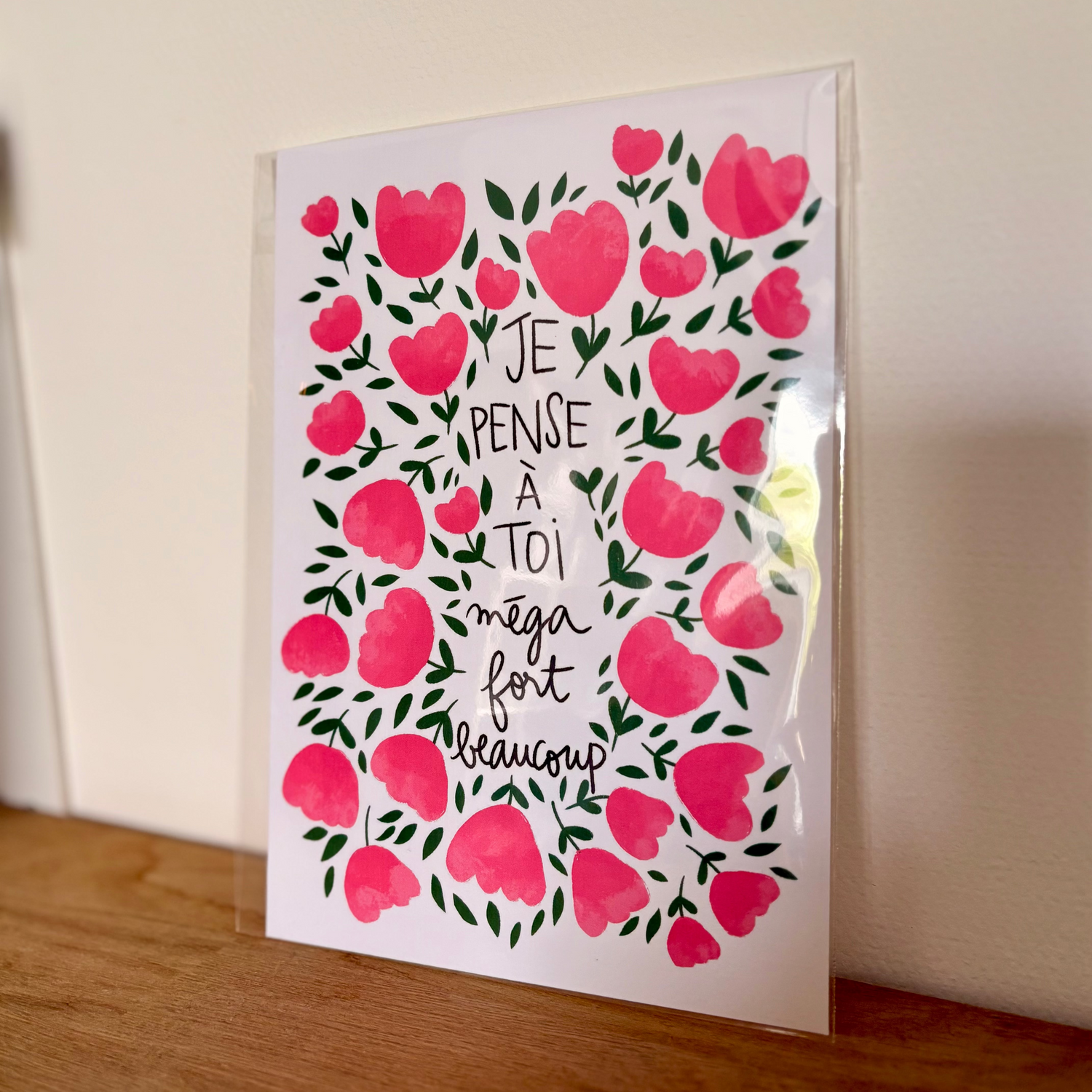 Carte "Je pense à toi" (Rose)