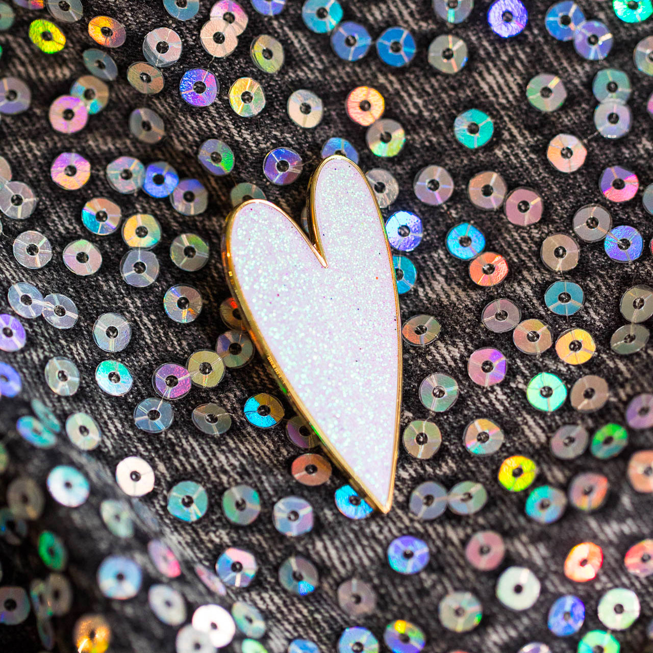 Brosche Weißes Glitzerherz